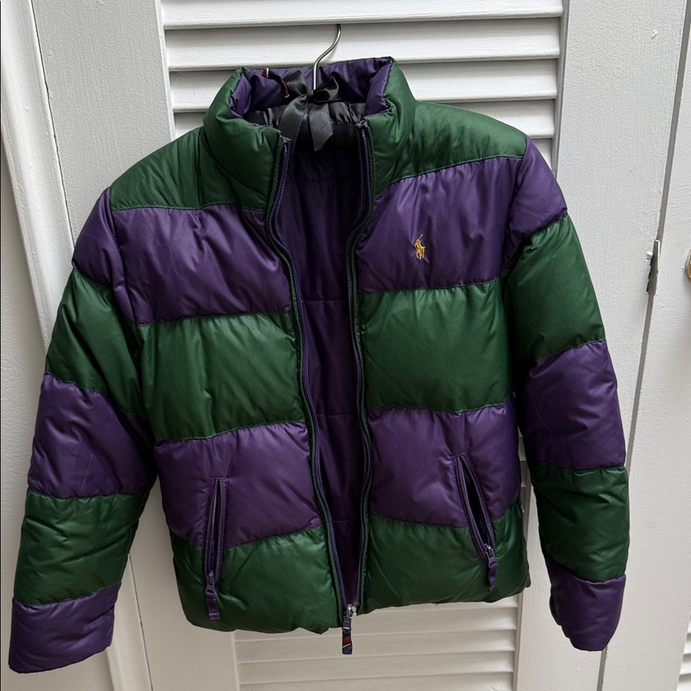 Stylish Reversible RL Green and Purple Kids Puffer Jacket
